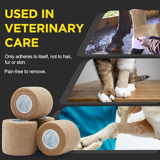 OK TAPE 12 Rolls Self Adhesive Bandage Wrap, Elastic Athletic Tape, Self Stick Bandage Tape, Vet Wrap, Medical Wrap for Wrist, Feet, 2" x 5 Yards - Beige