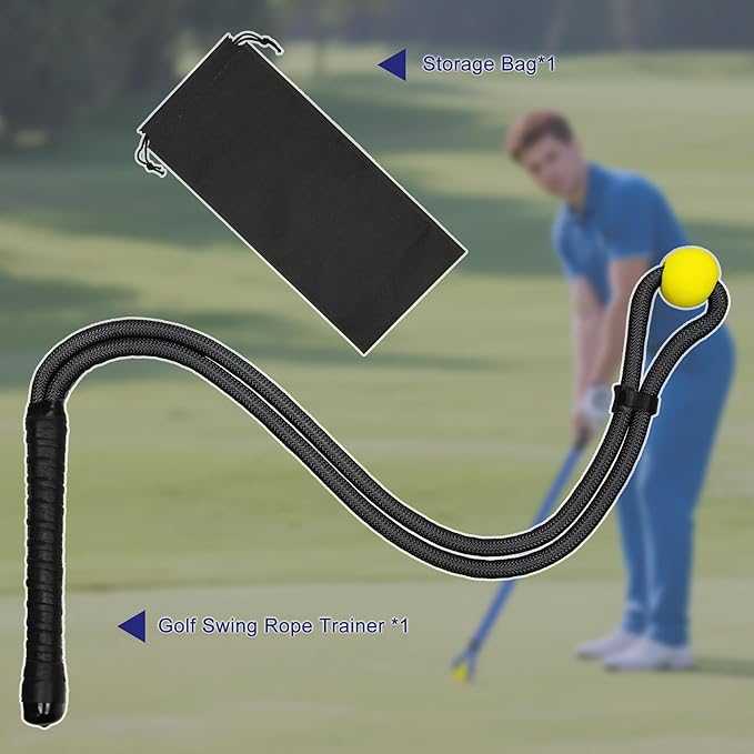 Golf Rope Swing Trainer, Golf Swing Training Aid to Improve Speed, Accuracy, Rhythm, Flexibility and Strength, Portable Golf Training Tool for Indoor/Outdoor Practice