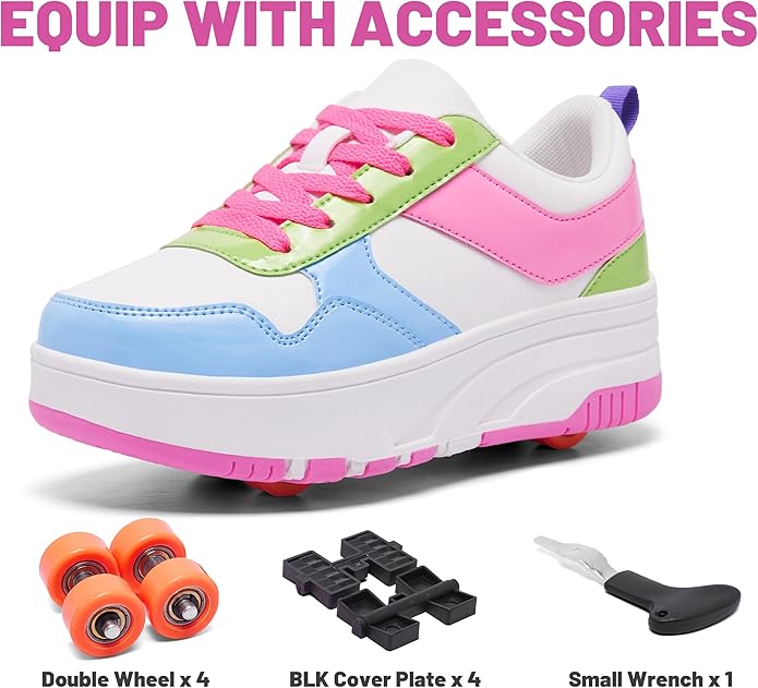 Roller Skate Shoes for Kids Girls Boys Detachable Wheeled Fashion Sneakers