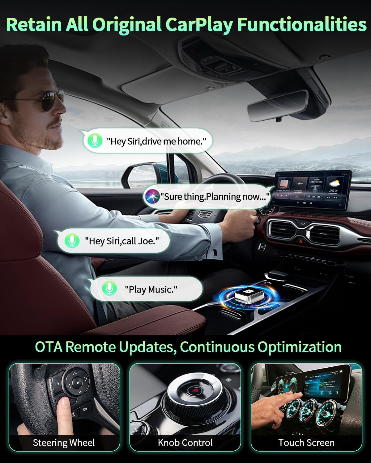 Wireless CarPlay & Android Auto Adapter 1-Inch (2.54cm) - Discreet Plug & Play, Stable 5G Connection for Music/Navigation, Works with iPhone iOS 10+ & Android 11+,for 98% of Cars (2016-2025) (Silver)