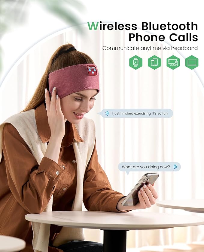 Perytong Sleep Headphones Bluetooth Headband Headphones Wireless Earphones Hi-Fi Music Headband Earbuds, Sleeping Ear Muffs Sleep Mask Gifts for Men Women Kids Teens