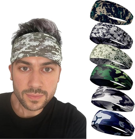 Sweat Headbands for Men,6 Pack Workout Sports Hairband for Gym, Ideal for Fitness,Running,Cycling,Hike