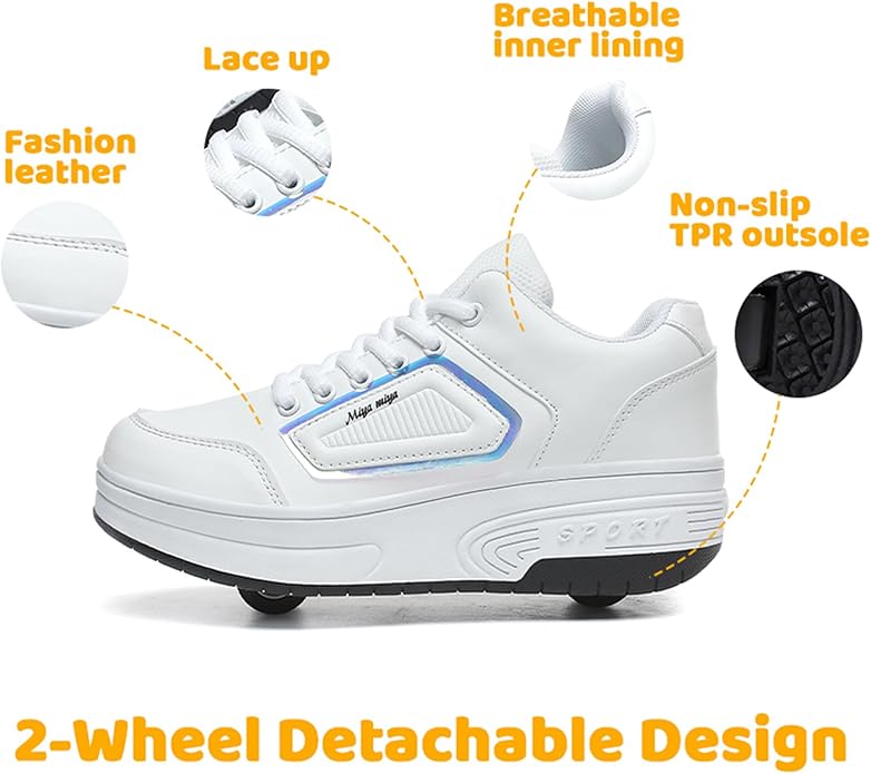 Wooowyet Roller Skate Shoes for Kids Boys Girls Rechargealbe Wheels Sneakers Fashion Roller Wheeled