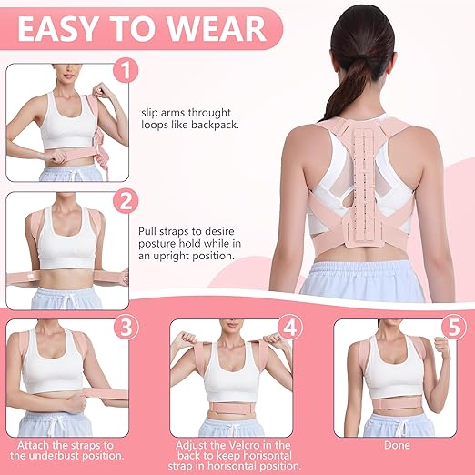 FORTEMOTUS Posture Corrector for Women - Straightener with Armpit Pads, Adjustable Back Posture Corrector, Upper & Lower Back Pain Relief, Targets Scoliosis, Hunchback, Hump, Thoracic, Spine,M Size,Pink