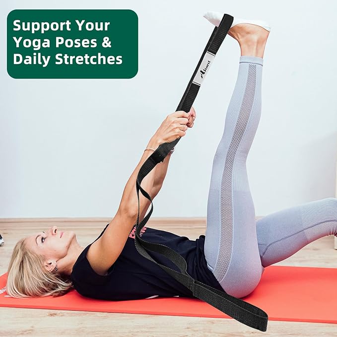 Stretching Strap Yoga Straps for Physical Therapy, 10 Loops Non-Elastic Stretch Band for Pilates, Flexibility, Exercise and Gymnastics