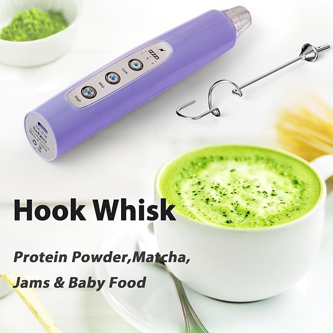 Milk Frother Handheld Rechargeable - Electric Whisk 3 Speed Adjustable, Coffee Frother Wand with 3 Stainless Whisks, Electric Foam Maker, Drink Mixer Blender for Latte Cappuccino Matcha Egg