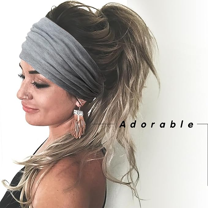 DRESHOW Wide Headbands for Women Elastic Turban Hair Bands Boho Head Bands for Women's Hair Non-Slip Yoga Workout Hairband Girls Accessories 4 Pack