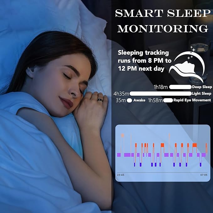 Smart Health Ring for Women Men Fitness Tracker with Heart Rate, Blood Oxygen, Blood Pressure, Sleep Monitoring, Step Counting, IP68 Waterproof for iPhone and Android, No APP Fee, Silver 9