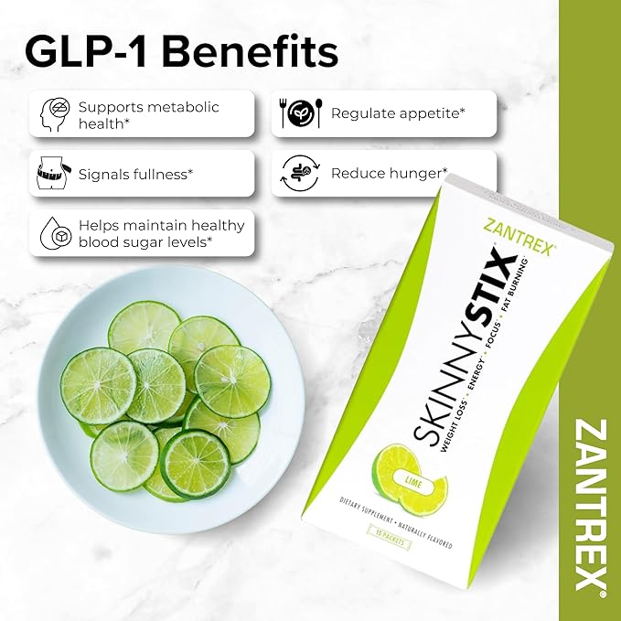 SkinnyStix Lime GLP-1 Support Powder Energy Drink, Metabolic Support, Appetite Control, Natural Energy Boost | 15 Single-Serving Packets