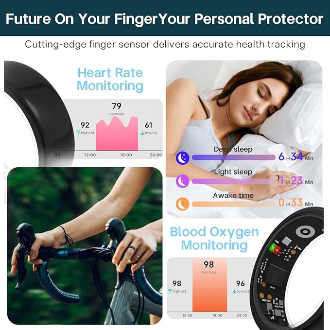 Smart Rings for Women Men,Fitness Tracker Ring,Heart Rate,Blood Oxygen,Blood Pressure,Step Tracker,Sleep Monitoring,No Subscription Fee,IP68 Waterproof Smart Ring for iphone&Android(Gold 12)