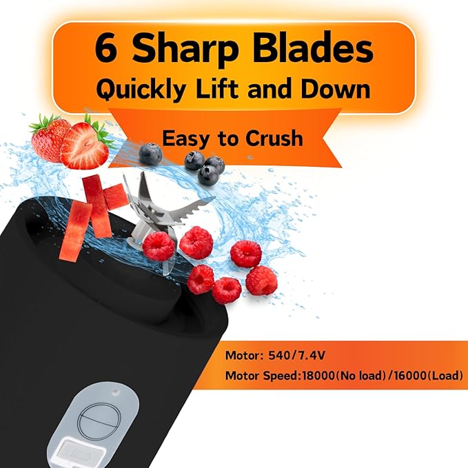 Compuaddict - Personal Blender Shakes and Smoothies 13 OZ Individual Mini Blender USB Rechargeable Fresh Juice Portable Blender Travel Blender (Black)