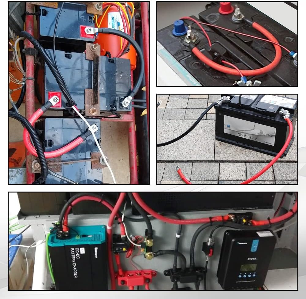 4 AWG Battery Cable 2FT 4 Gauge Pure Copper Battery Inverter Cables with 3/8 in Lugs Both Ends Power Inverter Wire Set for Automotive Solar Power Inverter Marine Boat RV Car Motorcycle (2FT)