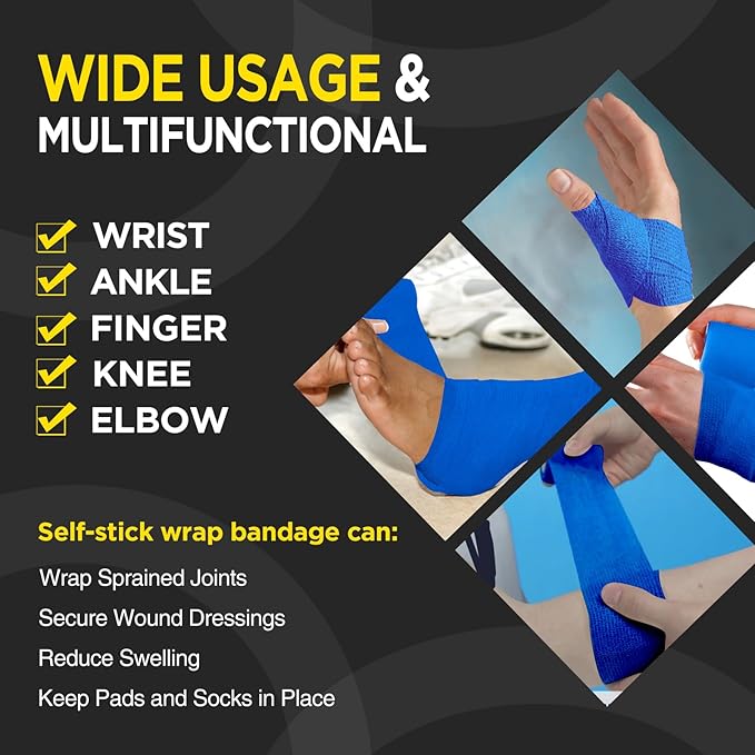 OK TAPE 12 Rolls Self Adhesive Bandage Wrap, Elastic Athletic Tape, Self Stick Bandage Tape, Vet Wrap, Medical Wrap for Wrist, Feet, 2" x 5 Yards - Blue