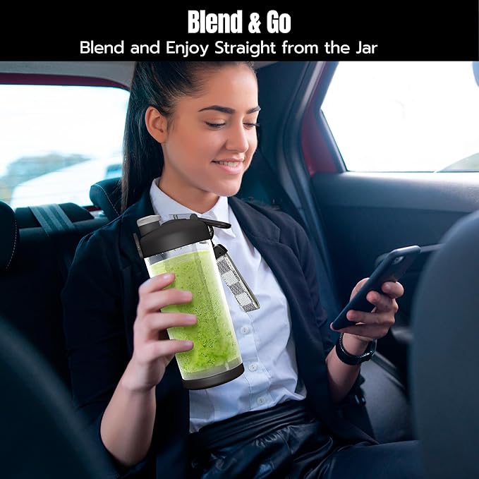 SSKAWorldwide Portable Blender - 21oz Smoothie Blender Rechargeable Small Blender with 6 Blades Personal Blender for Home Office Gym Sports and Travel (Black)