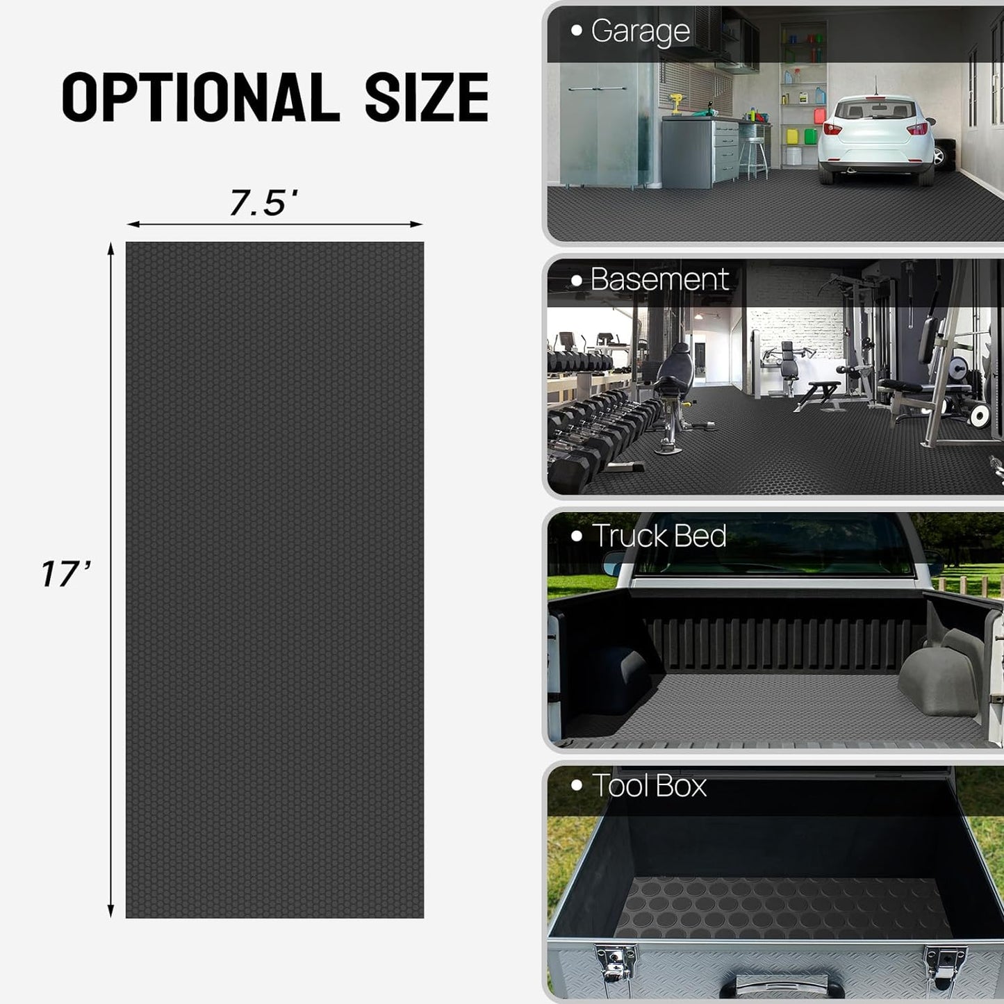 TUFFIOM 7.5 x 17 FT Garage Floor Mat, Thickened Coin Plate PVC Garage Mats Flooring Roll for Under Car, Garage Car Parking Mats for Compact SUVS, Sports Car