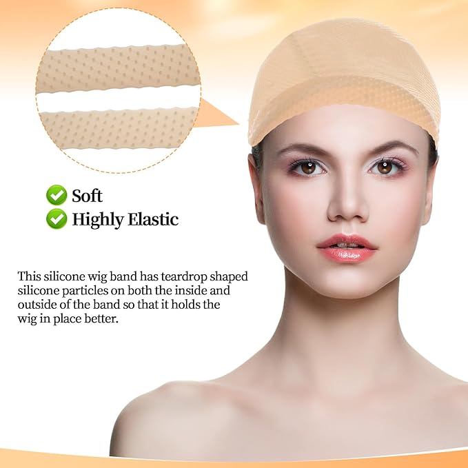 Bewudy 3 PCS Adjustable Silicone Wig Headband Grip, Women Men Wig Grip Band Adjustable Elastic Fixed Non-Slip Wigs Straps (Black+Skin Color+White)