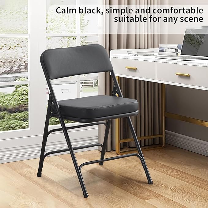BOOSDEN Padded Folding Chair, Foldable Chair with Thick Cushion, Heavy Duty Metal Folding Chair for Outdoor & Indoor & Dining & Party, Black