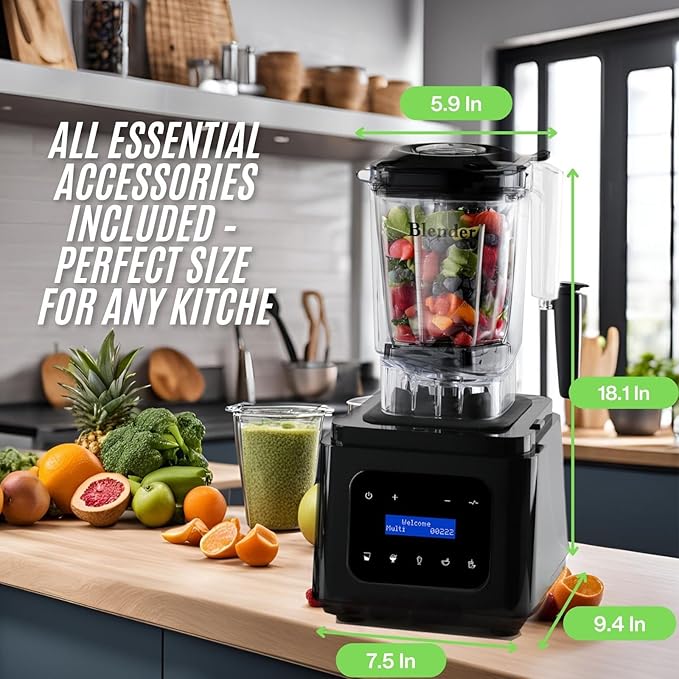 Countertop Commericial Blender, 1700W Motor, 61oz, Self-Cleaning, Noise Reduction, High-Speed, Quiet Performance Blender for Smoothies, Soups, Shakes, and Commercial Use