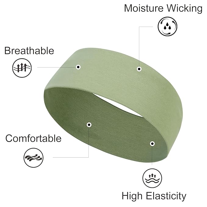 TERSE Headbands for Women's Short Hair - Non-Slip Elastic Sweat Hairbands, Soft Fabric Cloth Bands for Workout, Yoga, Running, Sports, Thin Hair Wrap for Girls