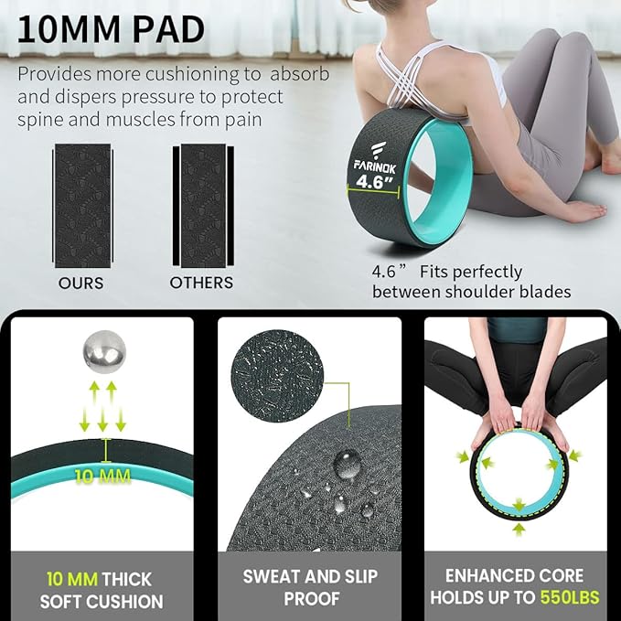 Yoga Wheel for Back Pain Relief, Back Roller Wheel with Extra Cushion, Wider & Thickest Foam, Stretches and Strengthens Core Muscles