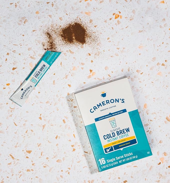 Cameron's Coffee Classic Cold Brew Instant Single Serve Sticks, Medium Roast , 100% Arabica , 128 Count