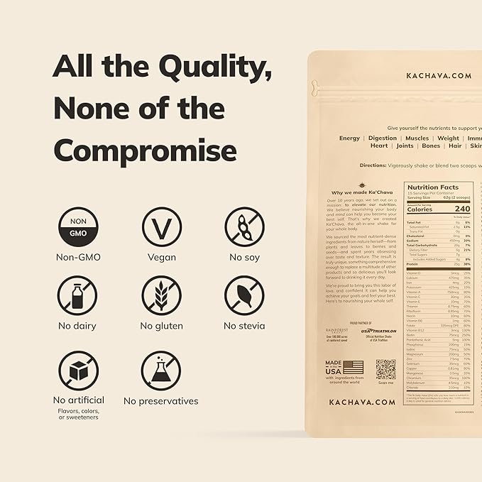 Ka’Chava All-In-One Nutrition Shake Blend, Strawberry, 15 Servings, 85+ Superfoods & Nutrients, Greens Plant-Based Powder Protein Drink, Digestive Enzymes & Probiotics, Vegan Dairy Gluten Free