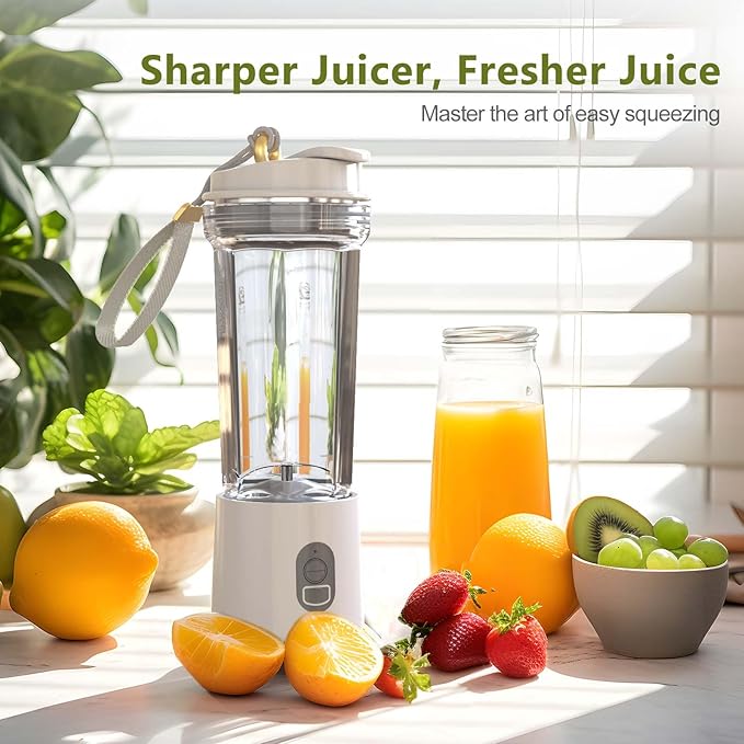 Portable Blender for Shakes and Smoothies 17Oz, Personal Blender 4000mAh USB Rechargeable, 500ml Portable Juicer for Kitchen/Travel/Gym(White)
