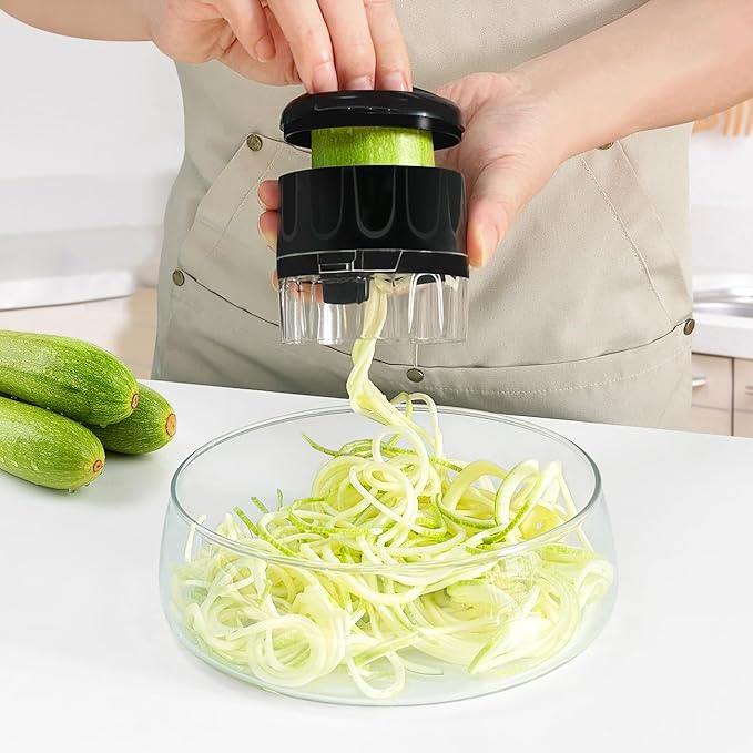 3 in 1 Vegetable Spiralizer Slicer, Adjustable Zucchini Carrot Noodle Maker, Cucumber Spiral Cutter, Easy to Use Kitchen Tool(Black)