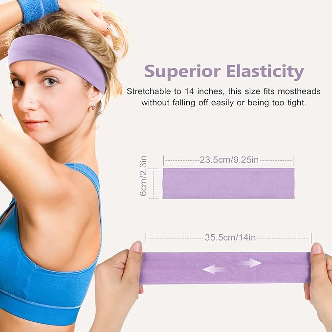 Headbands for Women Non Slip - 7PCS Fashion Sports Hair Bands for Women's Hair, Soft Cotton Cloth Stretchy Headbands for Women for Workout Yoga Running