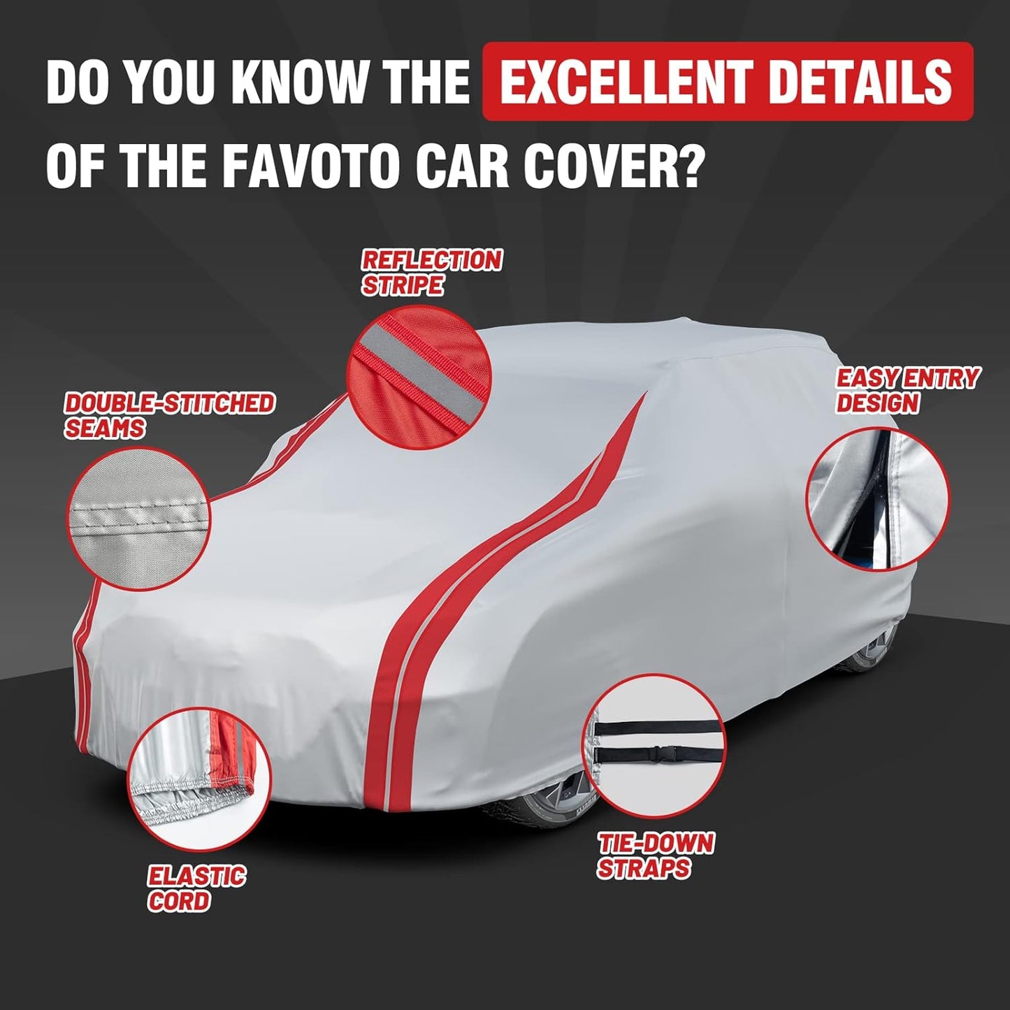 Favoto SUV Car Cover Waterproof - Custom Fit for Jeep Grand Cherokee (1992-2021) All Weather for Automobiles Outdoor with Reflective Stripe Snow Sun Dust UV Protection Full Exterior Cover