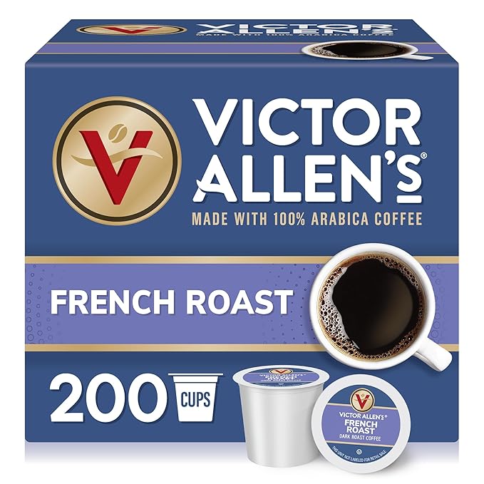 Victor Allen's Coffee French Roast, Dark Roast, 200 Count, Single Serve Coffee Pods for Keurig K-Cup Brewers