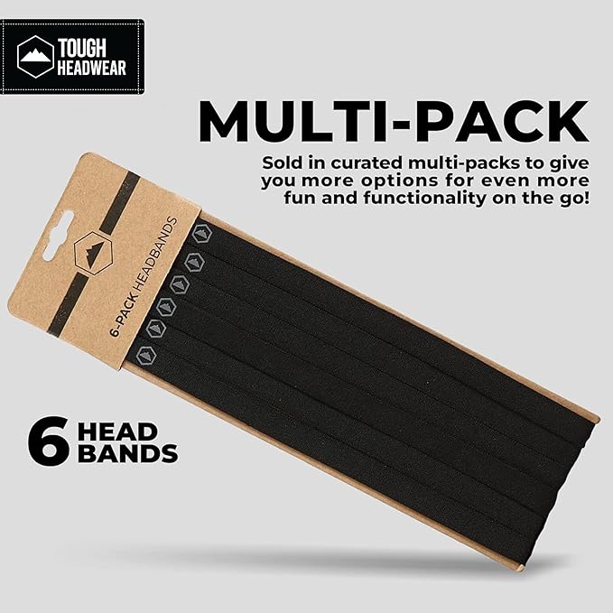 Tough Headwear Thin Elastic Headbands for Men - Sports Hair Head Band for Women & Men - Non Slip Mens Workout Headband - Running or Soccer Headband - 6-Pack