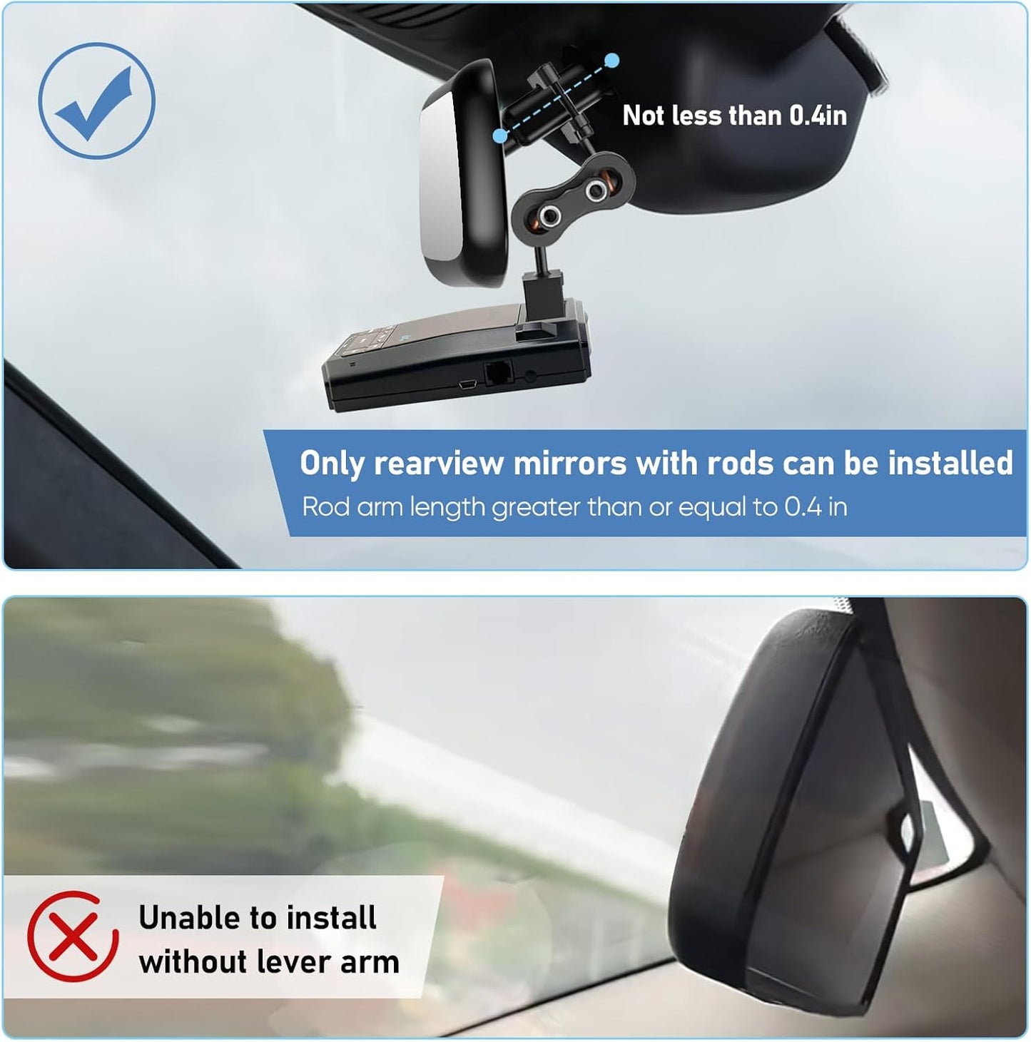 Radar Detector Mount Rearview Mirror Bracket,Car Truck Mirror Radar Mount Bracket,Aluminum Rearview Mirror Rod Mount (for Escort Max360c Max 3 Max 4 Max 360 MKII IX IXc Radar,w/EZ Magnet Connection)