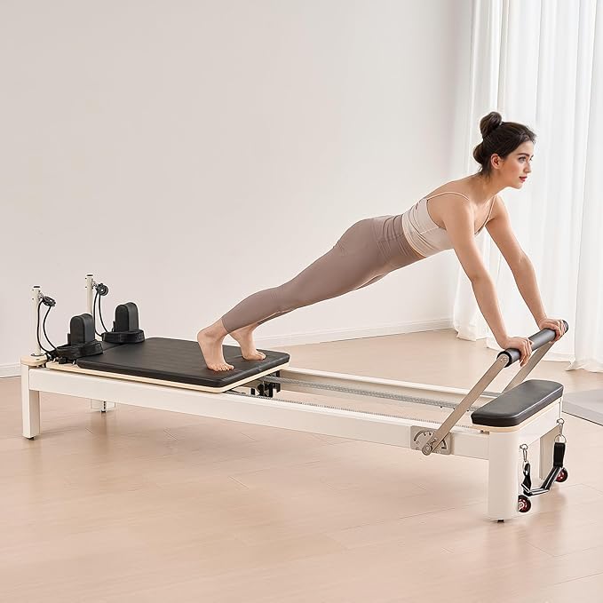 VEVOR Pilates Reformer Machine, Pilates Workout Equipment for Home Gym Studio Use, Pilates Bed with Dual Resistance- Spring & Cord, Reformer Set, Up to 400 LBS