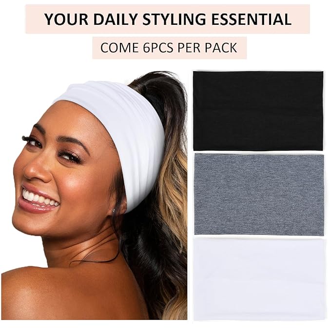 Wide Headbands for Women Non Slip Thick Large Head Bands for Women's Hair, Cloth Fabric Stretchy Hair Bands for Yoga Workout