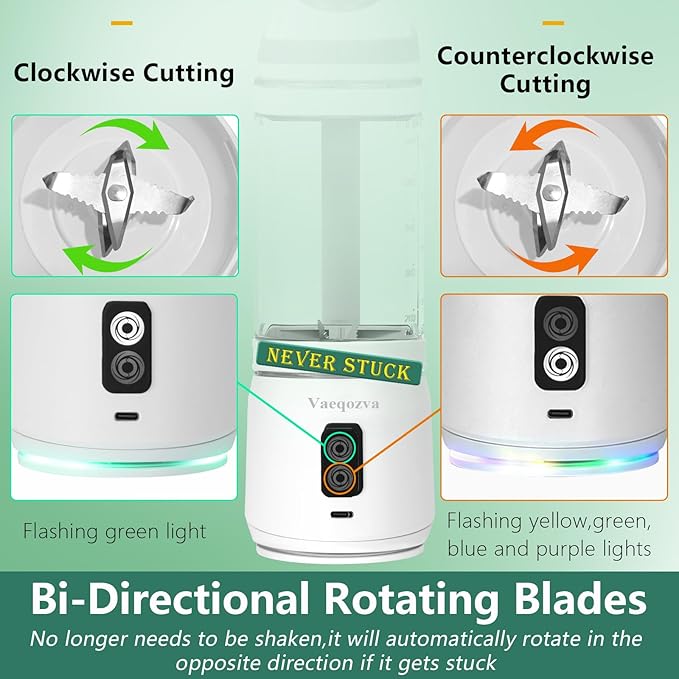 Portable Blender, Portable Personal Blender Smoothies 24oz 300W Travel Blender USB-C Rechargeable Blender Portable Blending Shakes Frozen Drinks BPA-Free Gym/Kitchen(Grey White)