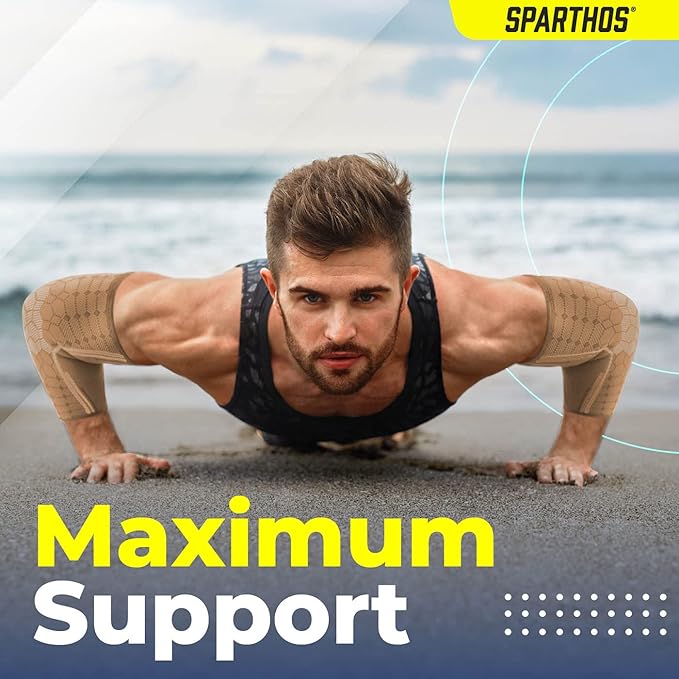 Sparthos Elbow Compression Sleeves (Pair) – Tennis and Golfer's Elbow Support – Elbow Brace for Men and Women – Made from Innovative Breathable Elastic Blend