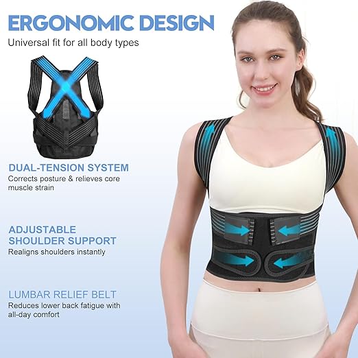 Posture Corrector for Women and Men with Bionic System, Upgraded Back Brace, Adjustable Full Back Support, Shoulder Straightener, Neck, Upper and Lower Back Pain Relief
