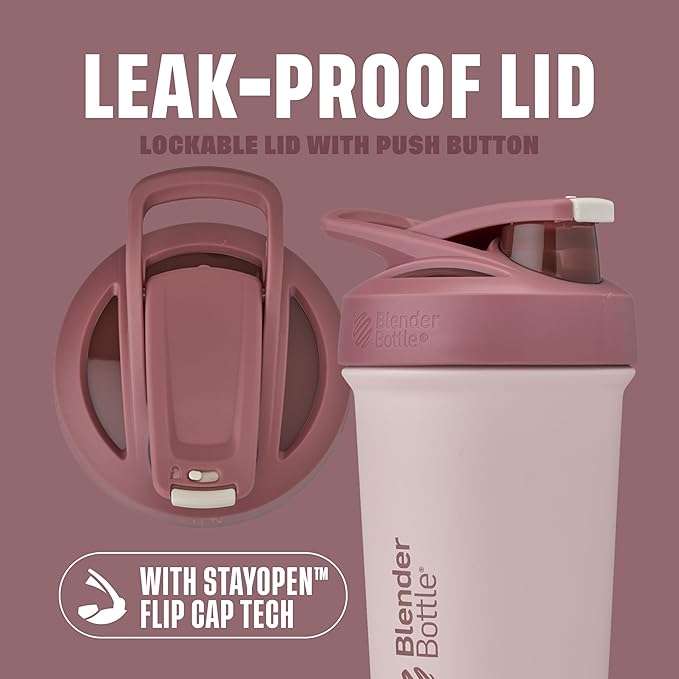 BlenderBottle Strada Sleek Shaker Cup Insulated Stainless Steel Water Bottle with Wire Whisk, 25-Ounce, Red/Tan (Sahara Sunset)