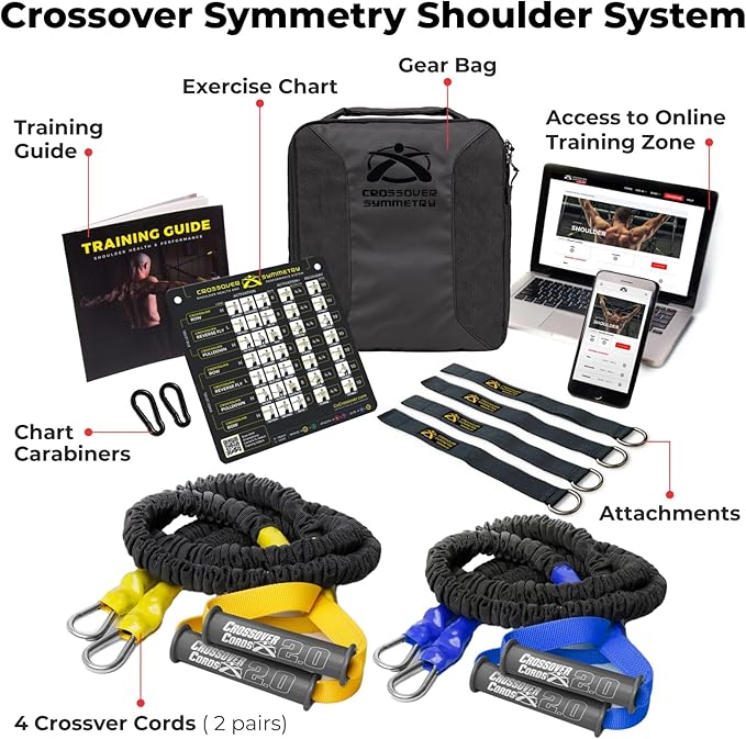 Crossover Symmetry Shoulder System Includes Two Sets of Resistance Bands Attachments Training Guide Exercise Chart Online Workouts for Home Fitness Rehab Rotator Cuff Exercises