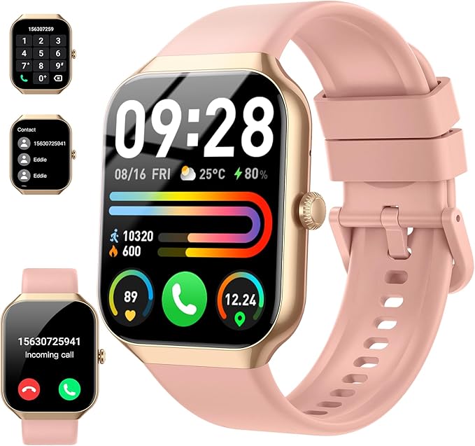 Smart Watch(Answer/Make Call), 1.96" HD Smartwatch for Women, 2025 Fitness Watch with 110+ Sport Modes/Heart Rate/Sleep Monitor/Pedometer, IP68 Waterproof Fitness Activity Tracker for Android iOS Pink