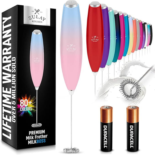 Zulay Kitchen Handheld Milk Frother with Duracell AA Batteries – Ultra Fast Electric Mixer & Foam Maker, Easy-Clean Drink Mixer for Coffee & More - Lavender