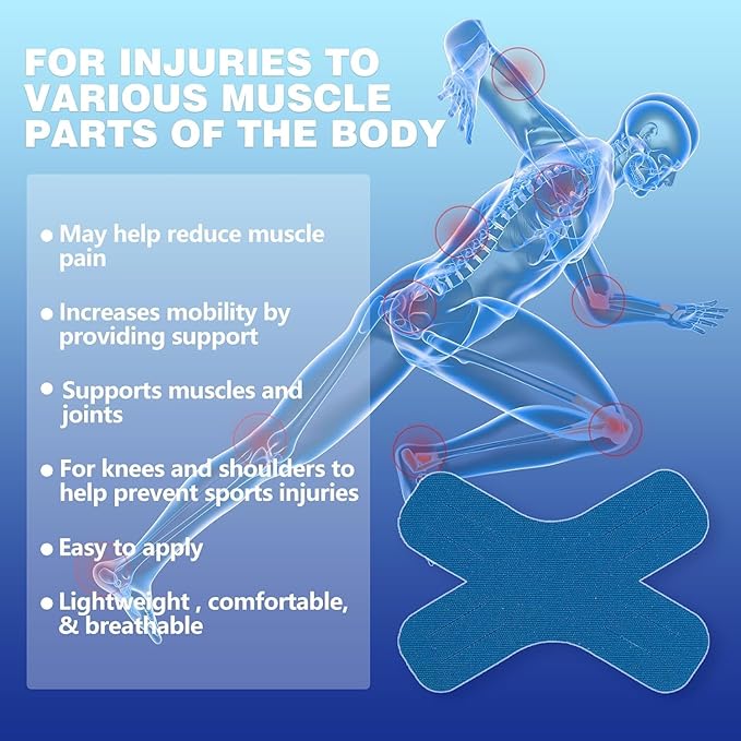 Kinesiology Tape X-Tape– Advanced Support for Knees and Muscles, Waterproof Athletic Tape with Precut Strips for Easy Use, Ideal for Sports, Injury Prevention, and Recovery, 20 Count (Blue)