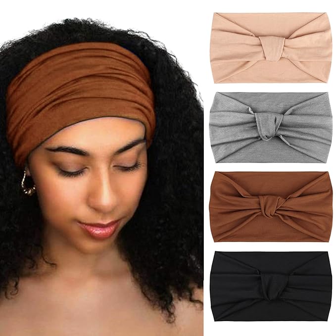 DRESHOW 4 Pack Turban Headbands for Women Wide Vintage Head Wraps Knotted Cute Hair Band Accessories