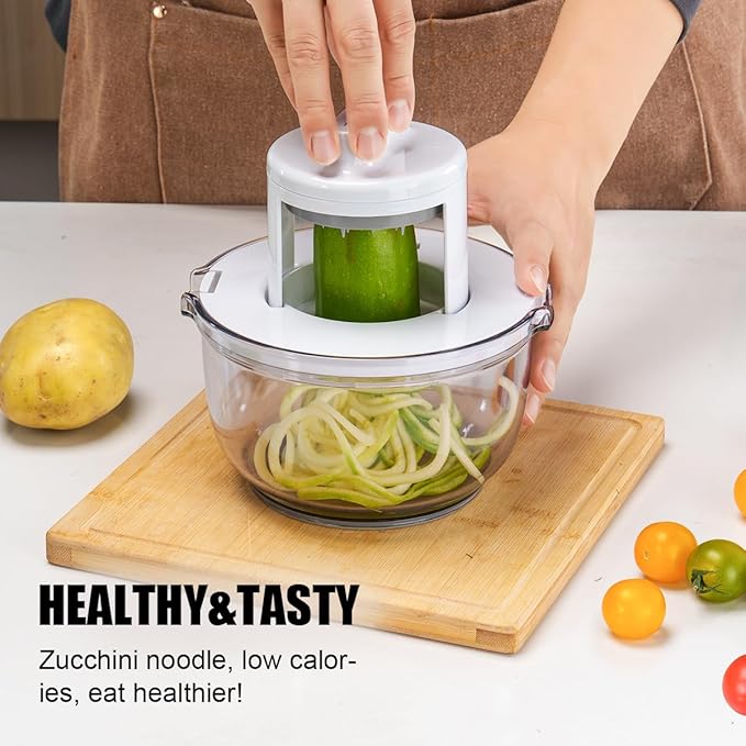 KEOUKE Vegetable Spiralizer & Zucchini Noodle Maker - 3 In 1 Adjustable Spiral Slicer with BPA-Free Plastic & Clear Bowl, Effortless for Cucumber, Potato, Carrot