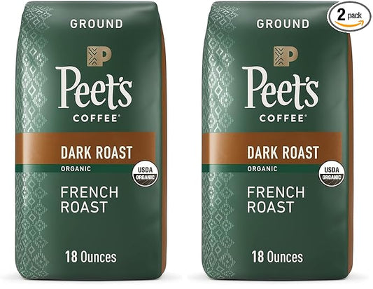 Peet's Coffee, USDA Organic Dark Roast Ground Coffee - French Roast 36 Ounces (2 Bags of 18 Ounces)