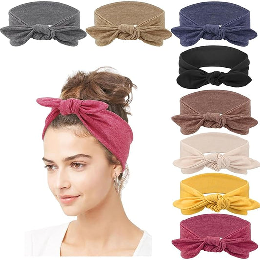 DRESHOW 8 Pack Adjustable Knotted Headbands Non Slip Elastic Yoga Hair Bands Solid Colors Headbands for Women and Girls