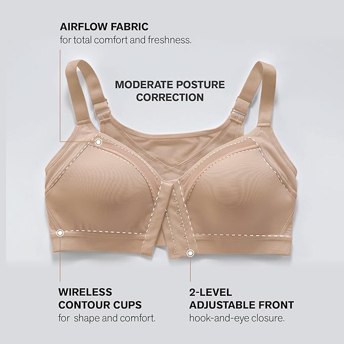 Leonisa Posture Corrector Bra, Wireless Front Closure Posture Bra with Contour Cups – Back Support and Everyday Comfort