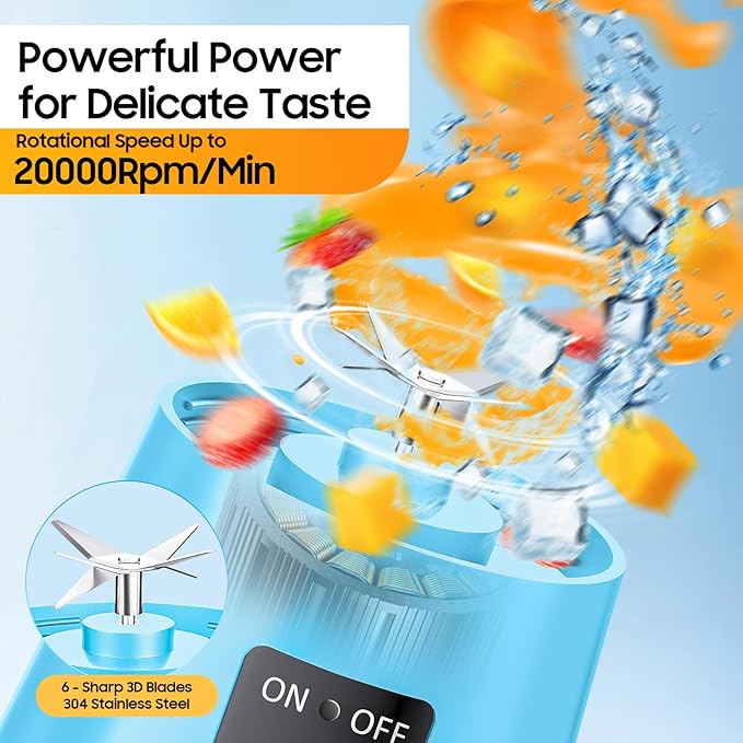 Personal Blender for Shakes and Smoothies - 2025 New Upgrade Cordless Portable Blender USB-C Rechargeable, 380Ml BAP Free Juice Cup, 6 Blades Freshly Squeezed for Picnic/Sprots, 20000Rpm/Min Speed