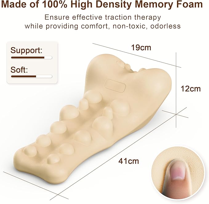 Neck and Shoulder Relaxer with Upper Back Massage Point, Cervical Traction Device Neck Stretcher for TMJ Pain Relief and Cervical Spine Alignment Chiropractic Pillow (Beige)